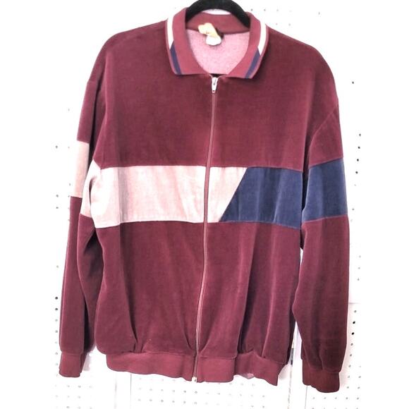 Vtg Jantzen Men's Track Jacket XL USA Bomber Colorblock Velour 80s 90s Hip Hop - Picture 1 of 8